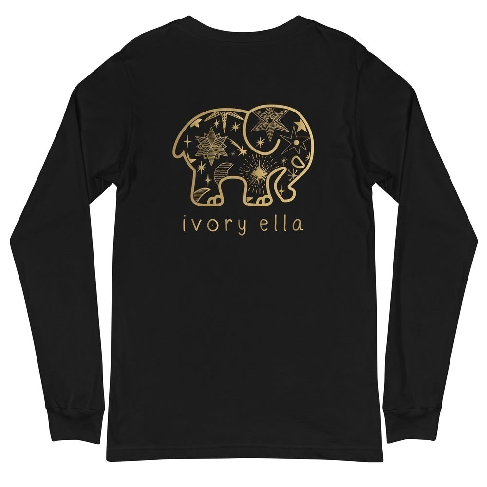 Ivory Ella Black Long Sleeve Shirt with Gold Elephant - Picture 2 of 3